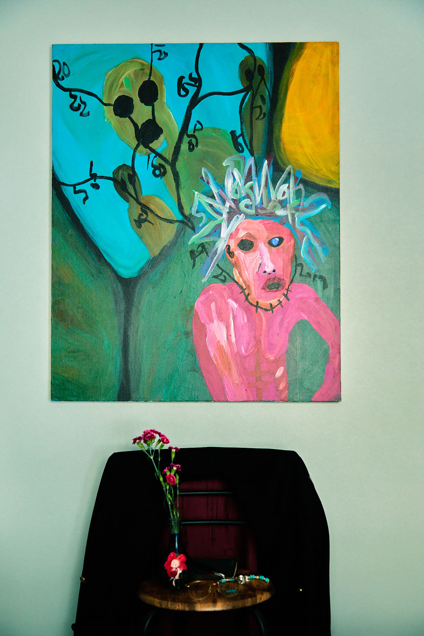 Painting in a dimly lit room